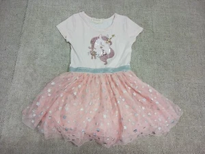 Btween Girl Dress 3T Pink Unicorn Short Sleeve Polyester Blend - Picture 1 of 16