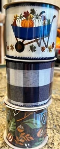 Fall-Thema kabelgebundenes Kantenband - Set von jeweils 3, 9 Fuß, Schubkarre, Blätter, Karo - Bild 1 von 4