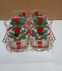 Vintage Georges Briard Christmas Whiskey Glasses 4 Pc Set With Carrier Ec