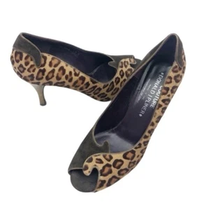 Donald J. Pliner Leopard Suede Peep Toe Heels Animal Print Calf Hair Size 7 - Picture 1 of 14