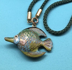 Vintage Cloisonne Fish Pendant Necklace - Picture 1 of 4