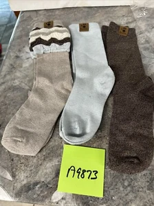 3 Pair New Bearpaw Ladies Bamboo Blend Crew Socks Blue Brown Ruffle Sz 5-10 - Picture 1 of 12