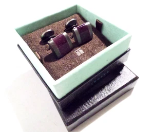 SET OF TATEOSSIAN PINK FIBER OPTIC GUN METAL & TOPAZ STONE CUFFLINKS BNIB - Picture 1 of 13