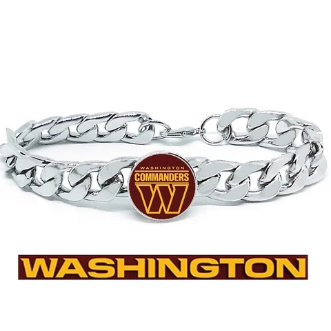 Washington Commanders Wide Mens Womens Curb Link Chain Bracelet +Gift Pkg D4 Cover