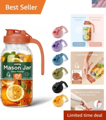 Jarra de vidrio de 64 oz boca ancha tapa a prueba de fugas jarra de agua para café y té helados Foto 1 de 4
