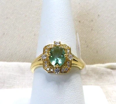 Anillo Bomba Fiesta RBP2895 Creado en Laboratorio Topacio Verde Oro 12k Doble Chapado Anillo 9 Foto 1 de 4