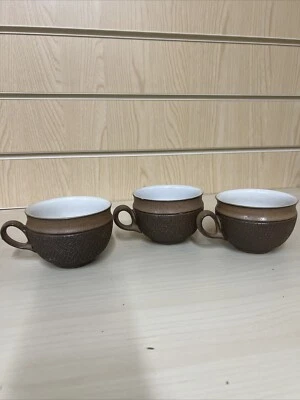 Denby Langley Cotswold 3x Cups  Rustic Textured Acorn Stoneware Brown - Image 1 of 4