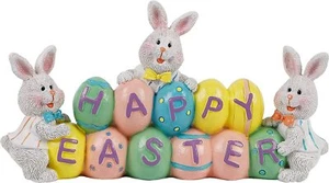 Hand-Painted Easter Eggs Bunny Centerpiece 8.5 in Tabletop Resin Figurine Decor - Picture 1 of 7