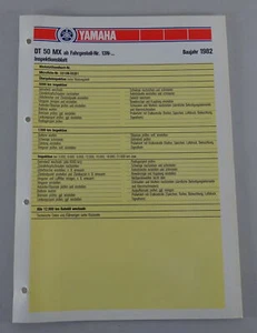 Inspection Sheet Yamaha DT 50 MX Type 13N Year 1982 - Picture 1 of 1