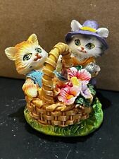Vintage Turtle King Corp. Kittens Kitty Cat with Basket Flowers Figurine