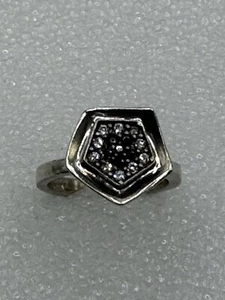 Anillo Vintage Plata Esterlina Cristal Blanco y Negro Forma Pentágono Talla 5 - Imagen 1 de 8