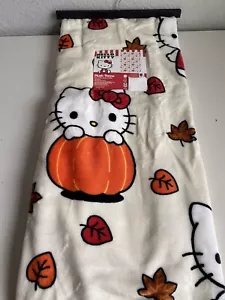 Hello Kitty Autumn Fall Leaves Pumpkins White Soft Throw Blanket 50 x 70” NEW - Picture 1 of 12