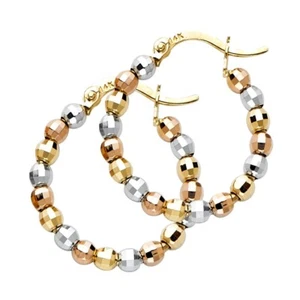14K Tri Color Gold Disco Ball Hoop Earrings - Picture 1 of 4