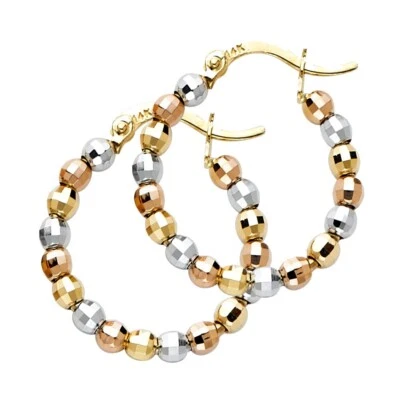 14K Tri Color Gold Disco Ball Hoop Earrings - Image 1 of 4