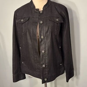 CHICOS black denim jacket with a little bling Size M Chicos Size 2 - Picture 1 of 6