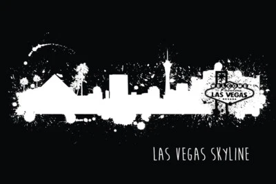 Las Vegas Nevada Skyline Watercolor Black and White Art Print Poster 18x12 - Image 1 of 3