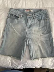 Signature by Levi Strauss Girls' Light Denim Bermuda Shorts Size 16 Frayed edges - Picture 1 of 4