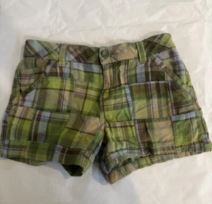 Gap Patchwork Shorts Y2k Vtg Low Rise Preppy Mall Girls Green Plaid Madras 14 - Picture 1 of 5