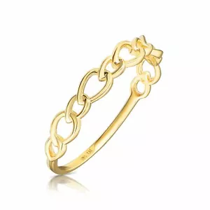 14K Real Solid Yellow Gold Dainty Cuban Link Minimalist Braided Band Ring - Picture 1 of 7