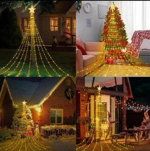 Christmas Tree Star Topper String Lights Waterfall Xmas Tree Lights In/Outdoor~ - Picture 1 of 11