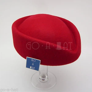 CLASSIC Wool Felt Women Fascinator Air Hostesses Pillbox Ladies Hat | 56cm | Red - Picture 1 of 3