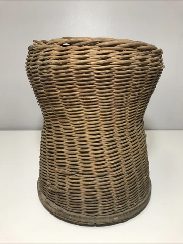 Vintage Long Circular Spiral 10" x 7" Inch Slim Open Holed Woven Wicker Basket Cover