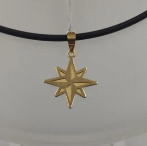 Colgante oro 18k 750 mls . Brújula, rosa de los vientos. Con Caucho Negro - Imagen 1 de 8