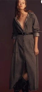 Anthropologie Let Me Be Denim Shirt Dress Button Up Pockets Frayed Gray S NWT - Picture 1 of 6