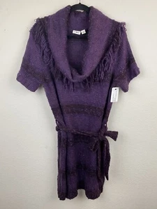 CATO lila Oversize Wasserfallausschnitt Fransen Pullover LARGE Gürtel Strick Tunika Top F85 - Bild 1 von 11