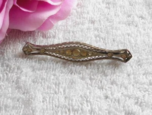 Vintage ART DECO Rhinestone Sterling Silver Filigree Bar Brooch 5.9 Grams - Picture 1 of 1