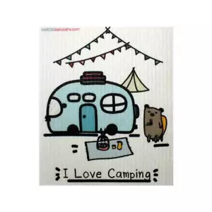 I Love Camping Single Swedish Dishcloth - Picture 1 of 6