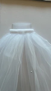 Girls White Short Veil With Pearl Accents For communion/flower Girl - Picture 1 of 4