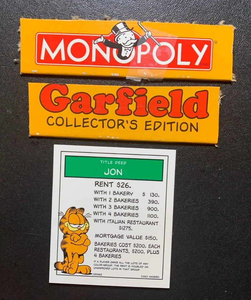 Монополия ГАРФИЛД ДЖОН ТИТУЛЬНЫЙ ДОКУМЕНТ КАРТА 2003 - Изображение 1 из 3