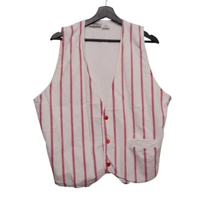 Santana Ltd. Red White Striped Vest 100% Cotton Adjustable Back Men's Large - Picture 1 of 6
