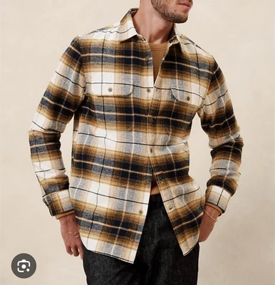 Camisa de franela pesada Banana Republic Factory, mediana alta, a cuadros amarillos Foto 1 de 4