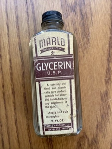 Antike Apotheker Glycerin Flasche Marlo Qualität 2 Oz Cleveland Ohio VOLLE Flasche - Bild 1 von 7