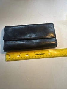 Women's MONSAC ORIGNAL Black Genuine Leather Trifold Wallet Excellent Condition - Picture 1 of 9