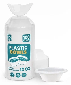 Plastic Bowls - 100 Count Microwavable Disposable Bowls - Strong Heavy Duty A... - Picture 1 of 6