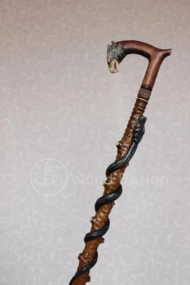 Walking sticks Eagle&Snake Carved handle Wooden cane Hand carving Hiking stick - Image 1 of 4