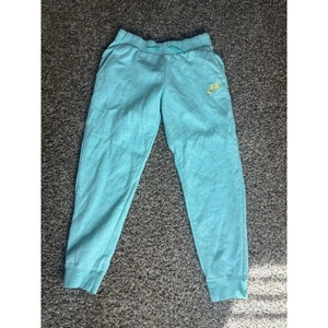 Nike Kids Girls Sweatpants XL Blue Green Fleece Joggers Comfy Casual Activewear - Picture 1 of 6