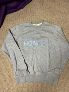 Lacoste Size Small FR 2 Grey Sweatshirt Big Embroidered Spellout Pullover Jumper - Picture 1 of 6