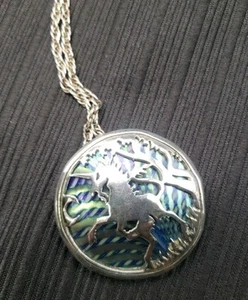HTF Correia Sterling Silver and Swirl Glass Unicorn Pendant Necklace Signed - Picture 1 of 6
