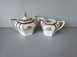Noritake "M" Zucker und Milchkännchen Set schwarz blau Tafeln Floral handbemalt Japan - Bild 1 von 8
