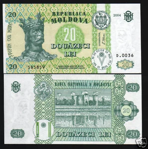 MOLDOVA 20 LEI P-13 2004 KING FORTRESS UNC BILL MONEY WORLD CURRENCY BANK NOTE - Picture 1 of 1