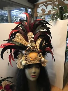 Handmade Feathered Tahitian Headpiece. Each Is One Of A Kind. Leather Headband - Picture 1 of 10