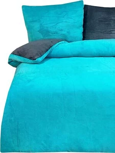 4 teilig Teddy Plüsch Bettwäsche 135x200 cm Winter Uni türkis Flausch Fleece - Bild 1 von 5