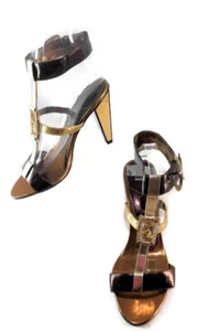 Baby Phat Correa en T con joyas de oro / marrón para mujeres Banda de tobillo de talón descubierta ~ Sz 8B - Imagen 1 de 7