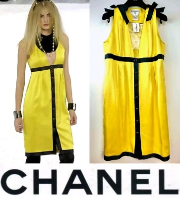 4K New Chanel Vintage 2007 Yellow Barbie Midi Bow Dress 38 40 42 6 8 10 Top M L - Image 1 of 4