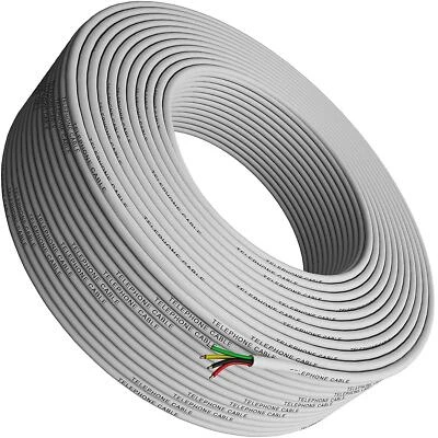 Phone Cable 300ft Rounded White Roll (100 M - 328 ft) 4X1/0.4 Reel Round Telepho - Image 1 of 4