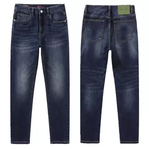 Jeans Casual, Retro Simple Fashion Men's Elastic Slim Fit Small Straight Pants - Picture 1 of 25